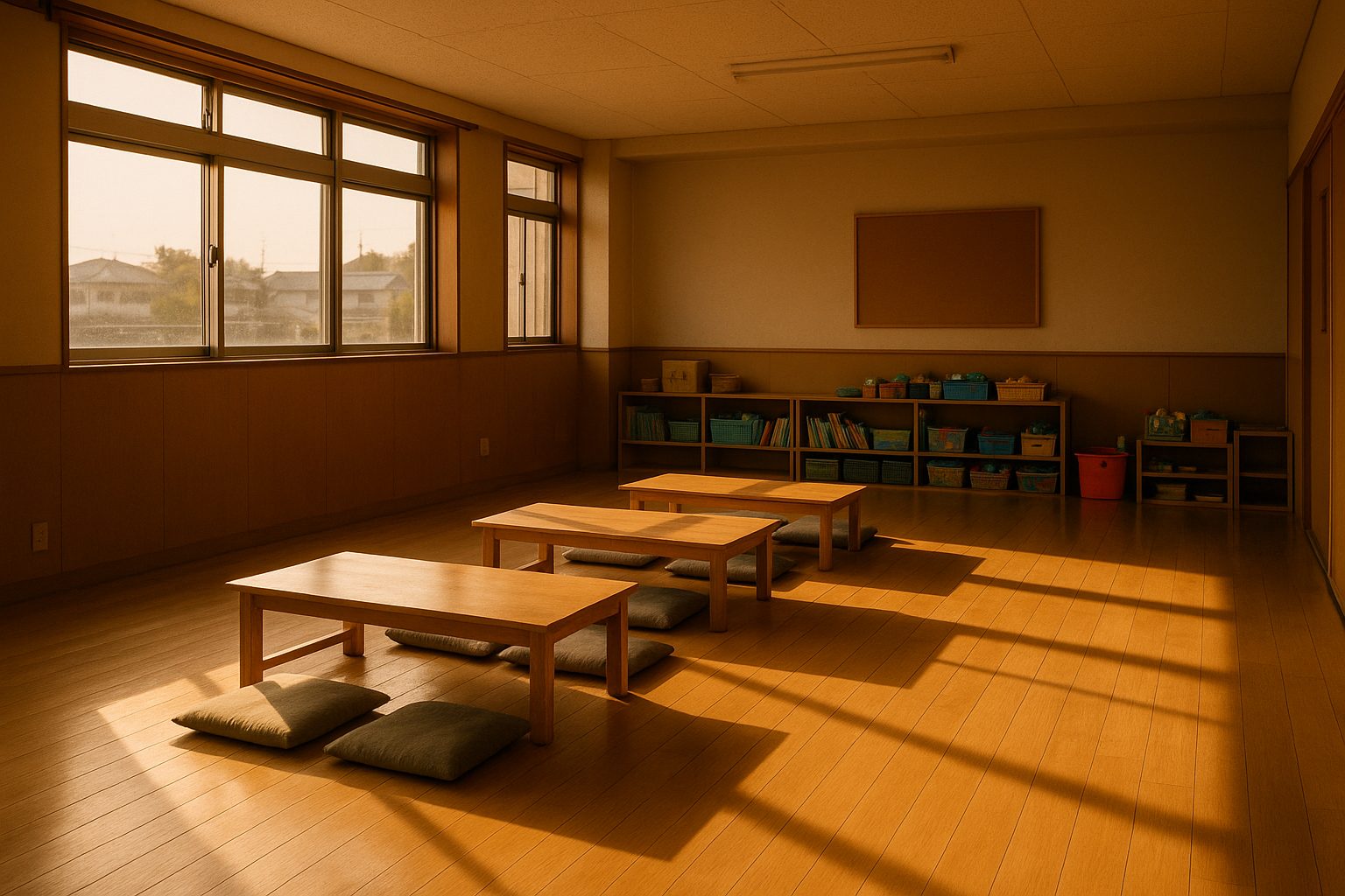夕方の光が差し込む、無人の活動室