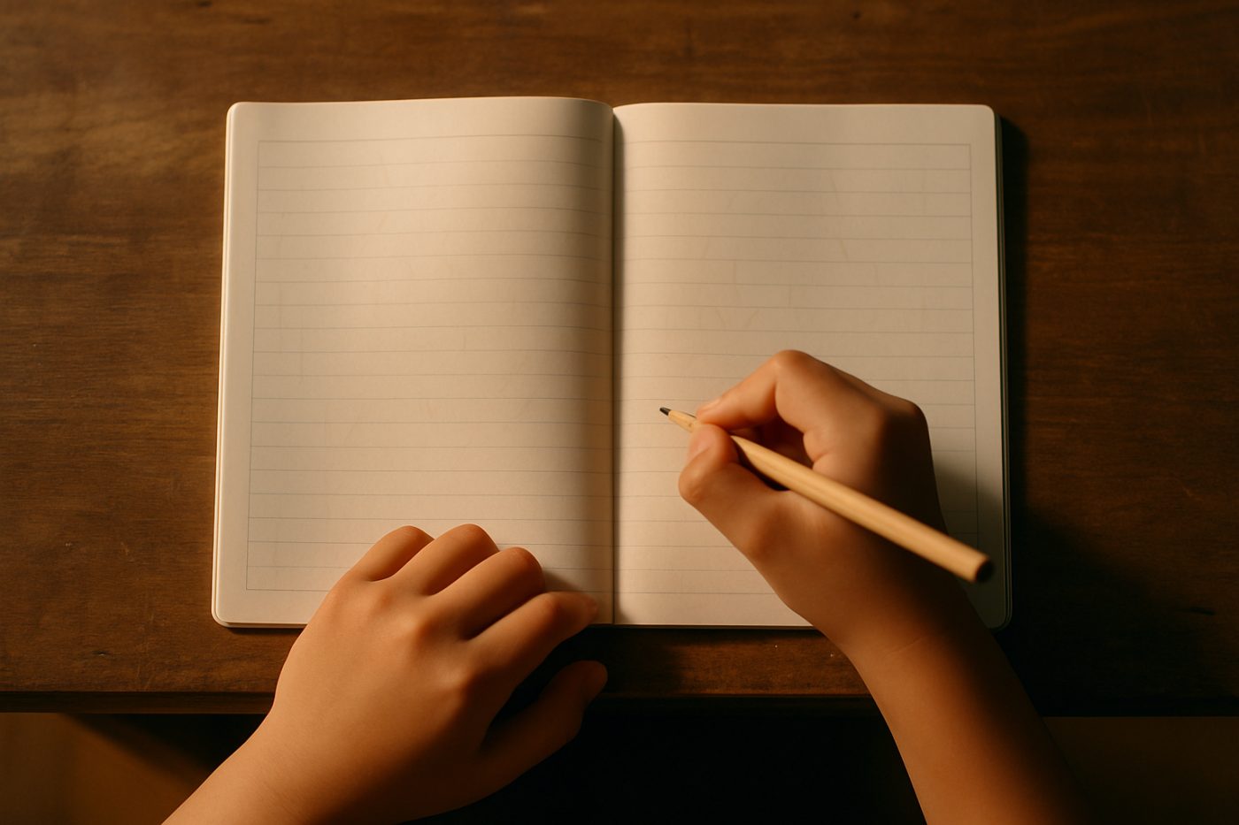 ノートに鉛筆で書く手元
